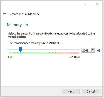 VM Creation Window: RAM settings