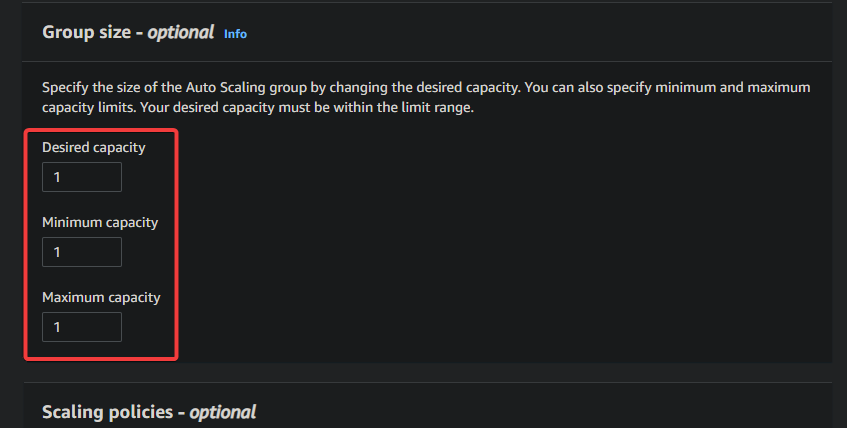 Specifying the Auto Scaling group’s capacity