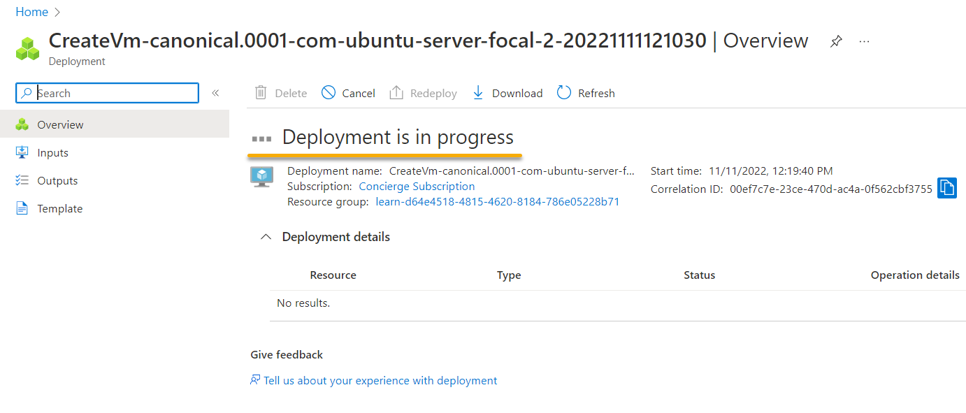 Viewing the deployment in progress