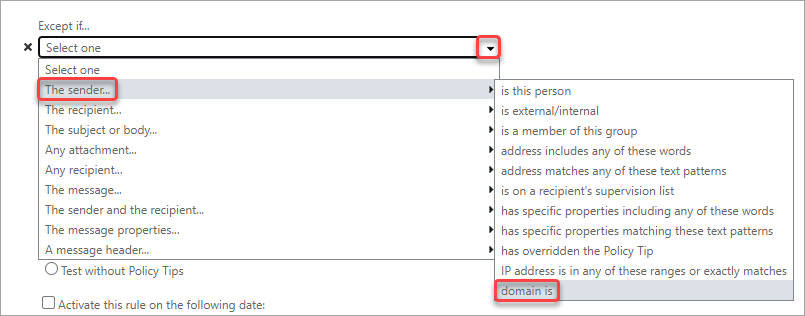 Adding an Exception to Your Mail Flow Rule