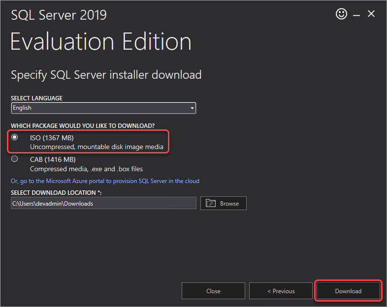 Select the ISO download option