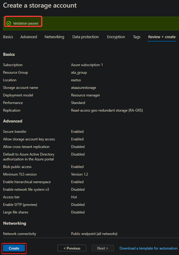 Creating the Storage Account