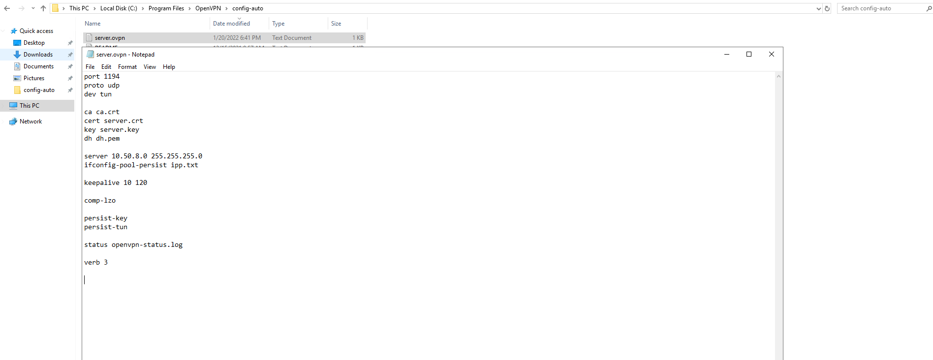Edit your C:\Program Files\OpenVPN\config-auto\server.ovpn file.