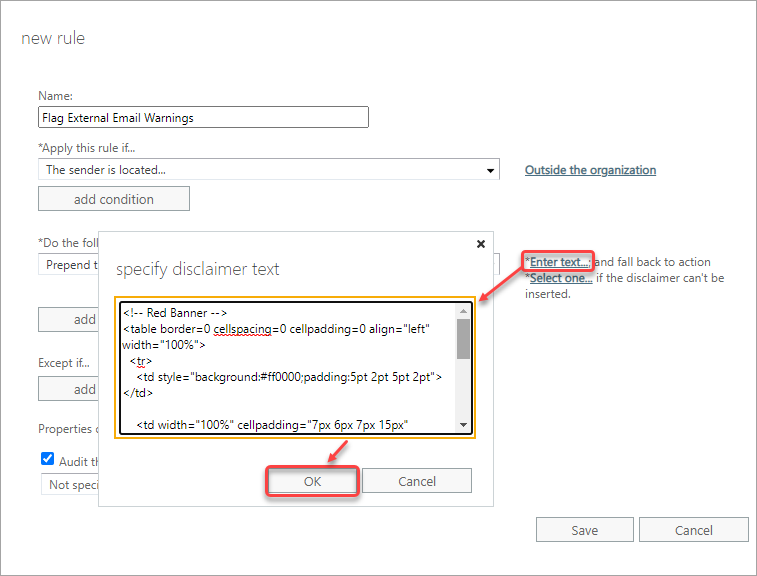 Adding Disclaimer Text