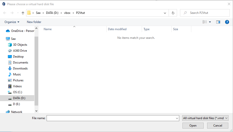 Selecting the converted hard disk file