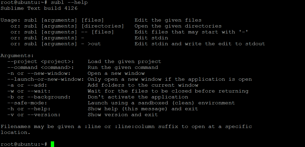 Viewing the manual page for subl CLI