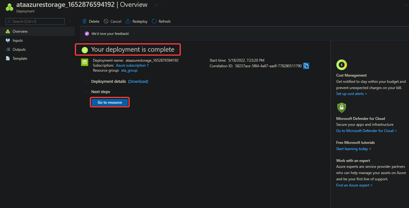 Accessing the Newly-created Storage Account