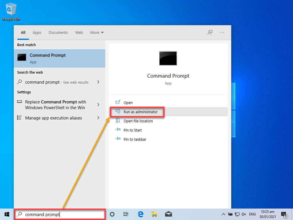 Opening an elevated command prompt.