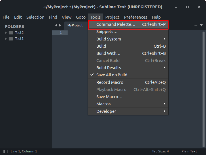 Opening the Command Palette