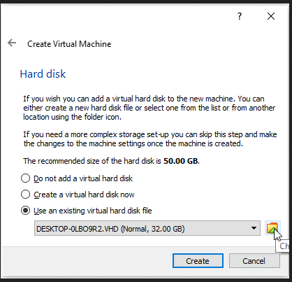 VM Creation Window: Create VM