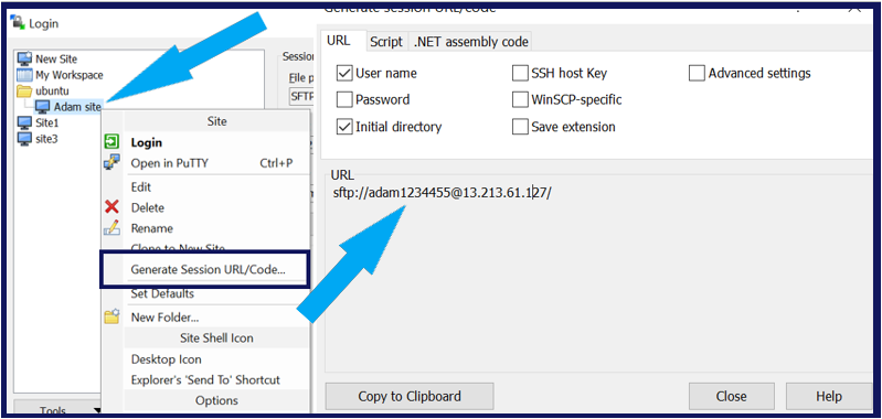 WinSCP command line: Generating a session URL