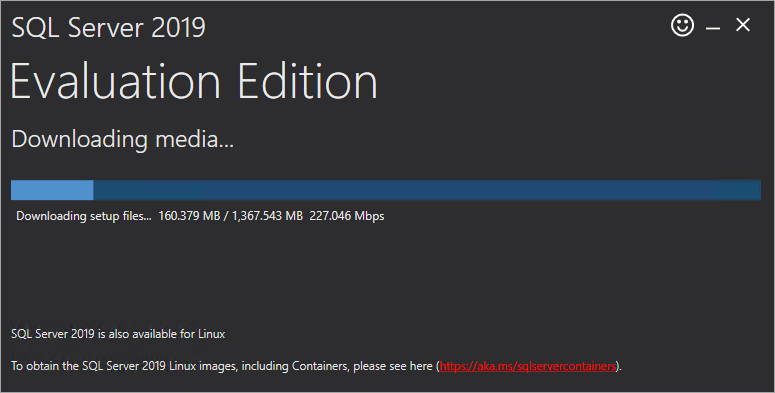 Microsoft SQL Server 2019 media download progress