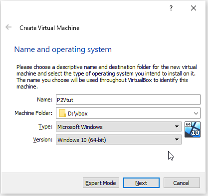 VM creation window: Identification details