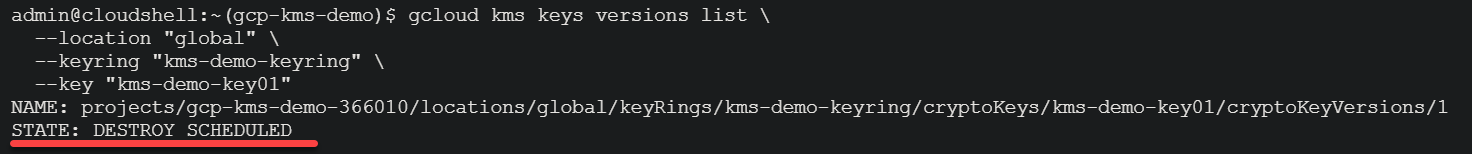Verifying the key has been scheduled for destruction