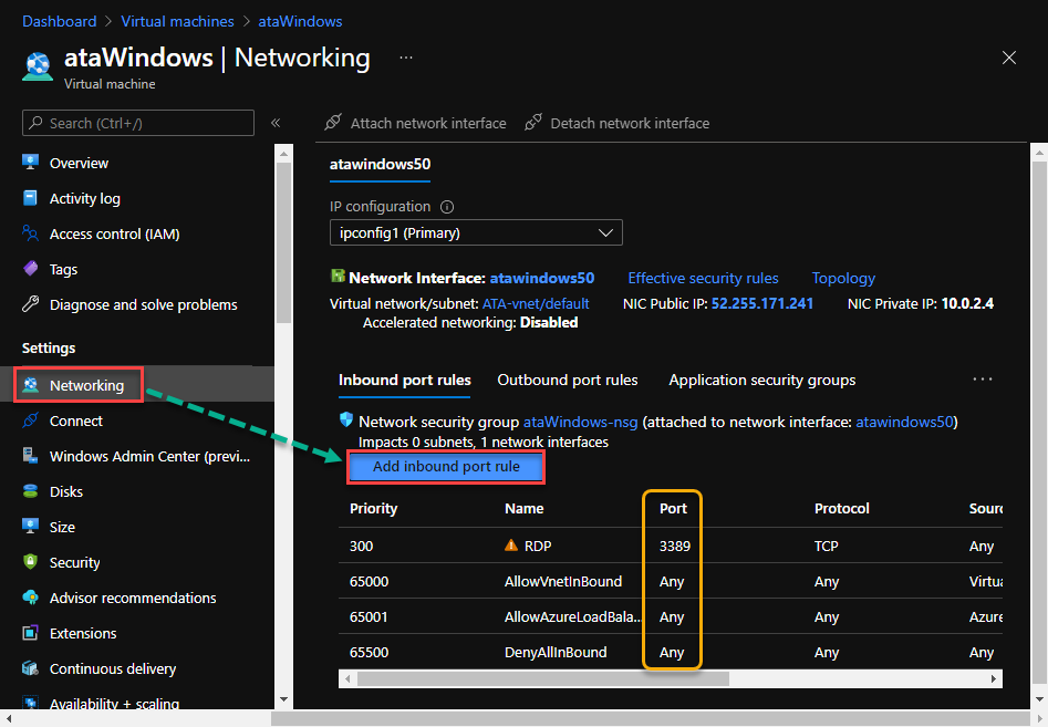 Click the Add inbound port rule button
