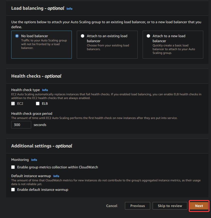 Leaving other default settings