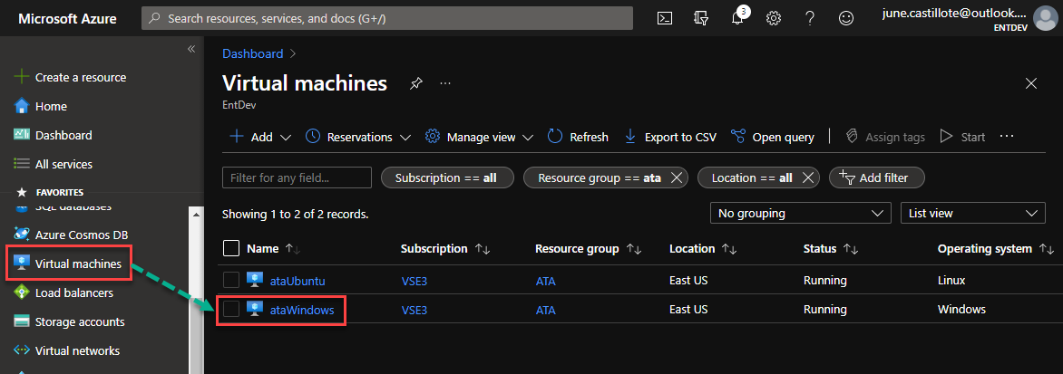 Click the virtual machine name to open the virtual machine properties