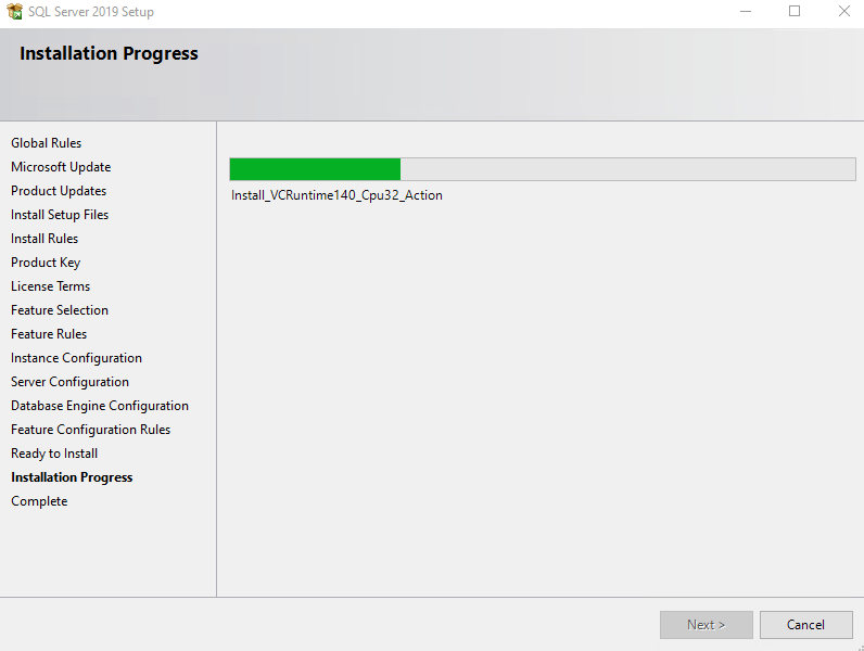 The installation process now begins and might take some time to complete.
