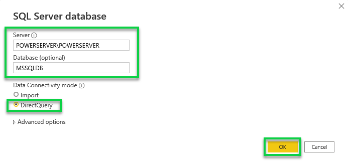 Connecting to DirectQuery