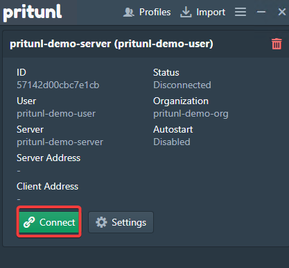 Connecting to the VPN server