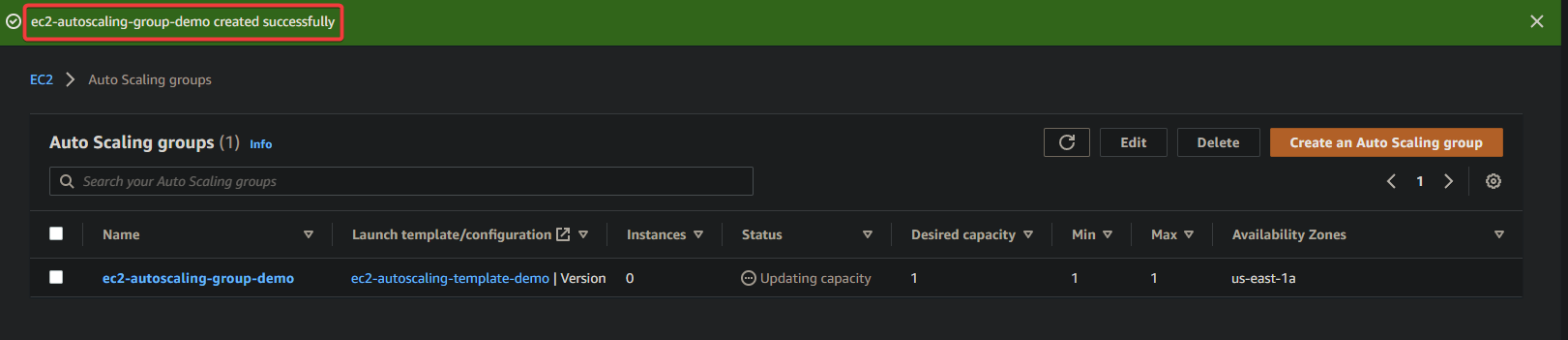 Verifying the newly-created Auto Scaling group