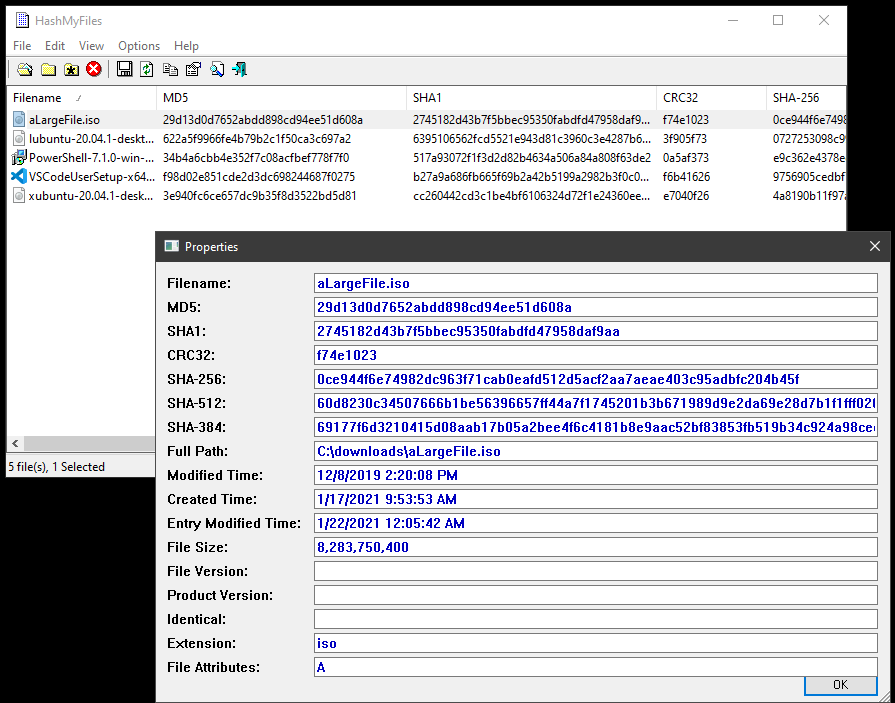 Using HashMyFiles to get the file hash of multiple files by using drag and drop