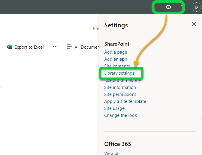 Accessing the library settings