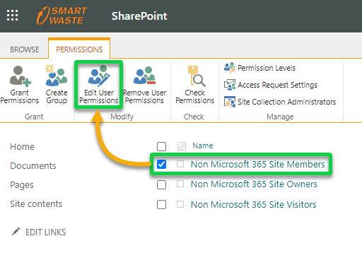 Editing user permissions