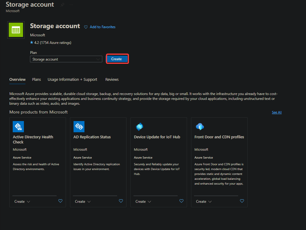 Initializing Creating a Storage Account