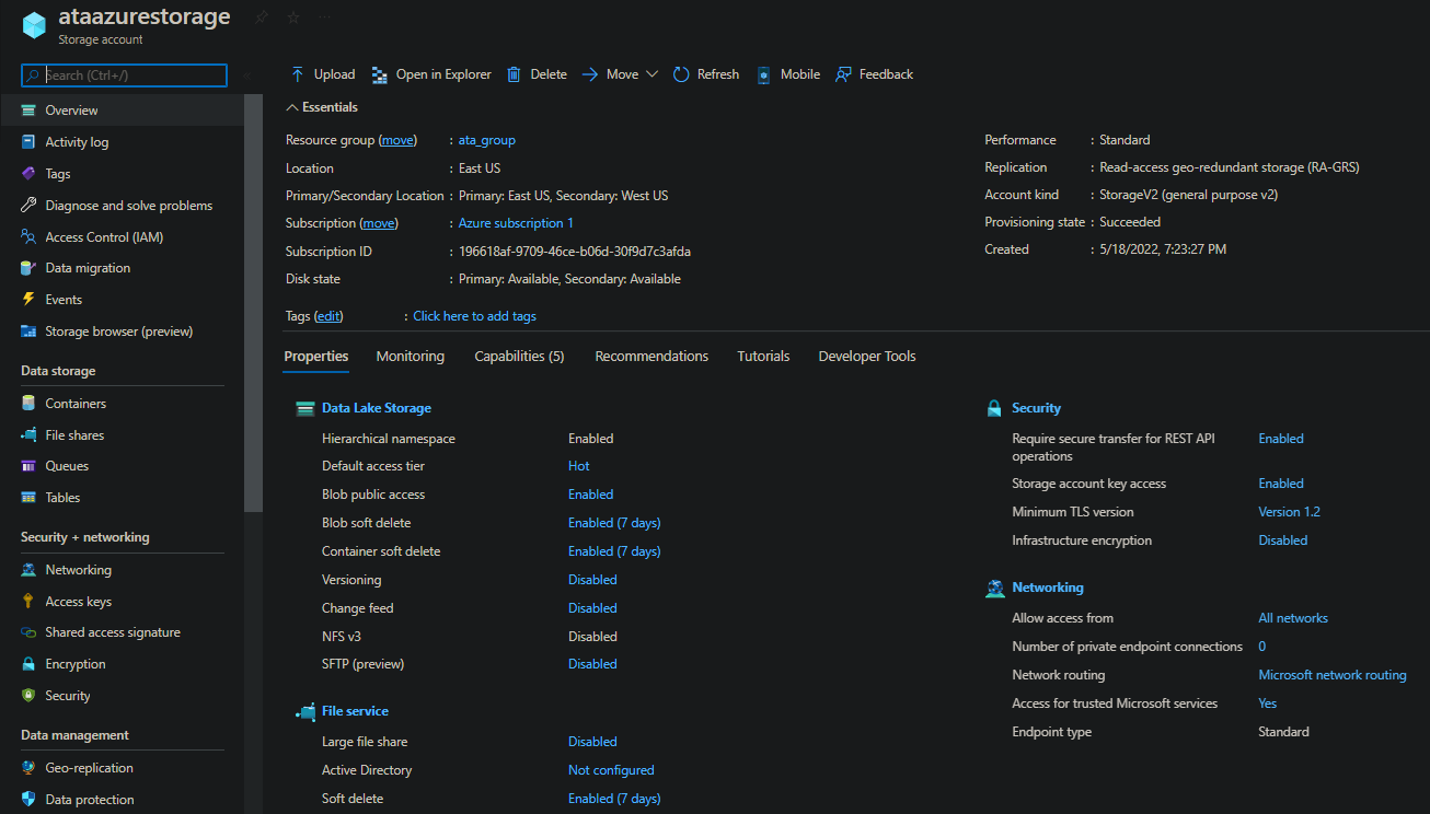 Viewing the New Azure Data Lake Account