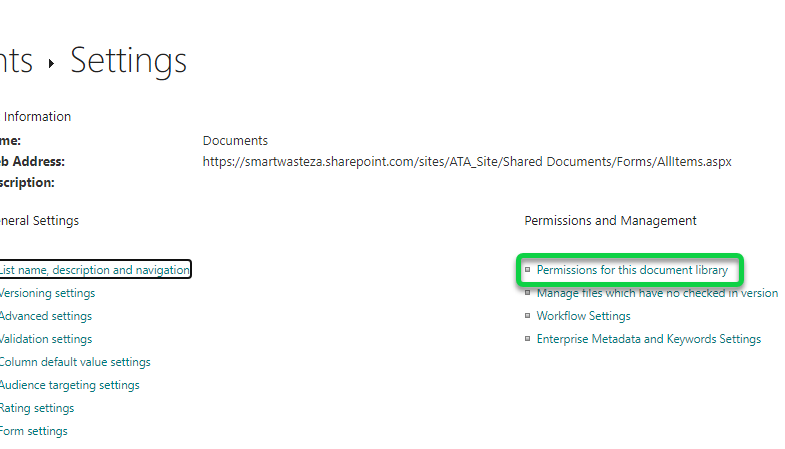 Opening the library permissions