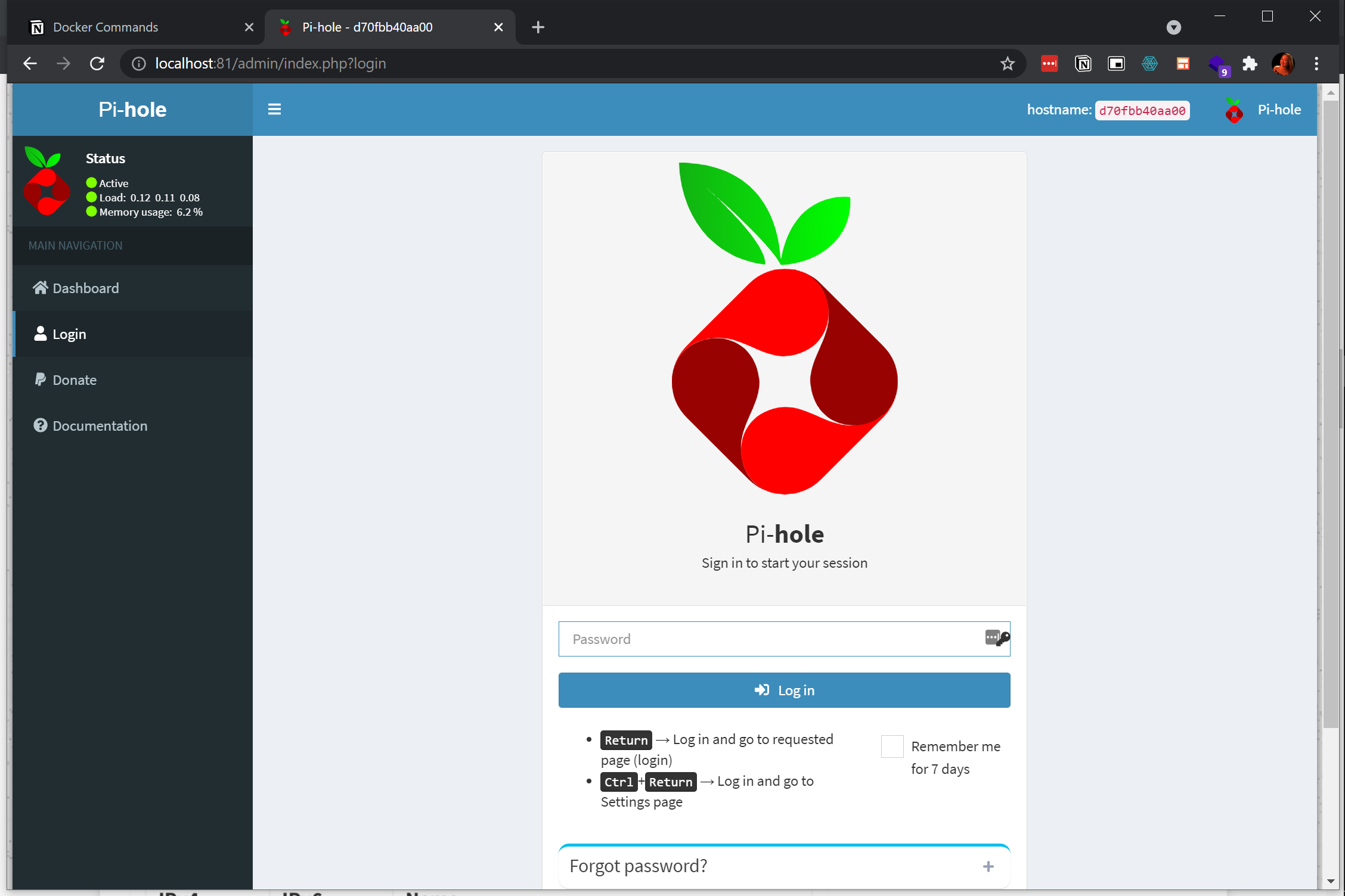 Accessing the Pi-hole dashboard.