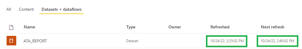 Verifying the last refreshed time and next refresh of the dataset