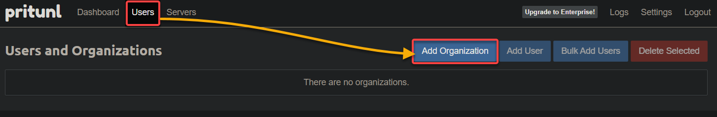 Initiating adding a new organization