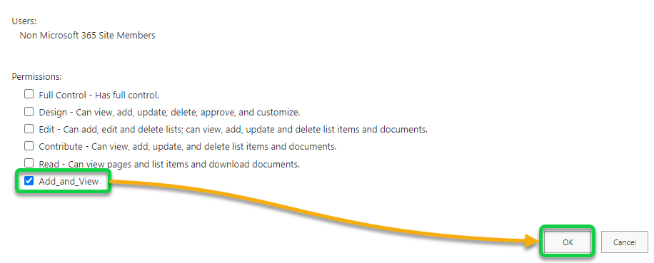 Choosing the custom permission level