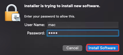 Provide your Mac password and click Install Software.