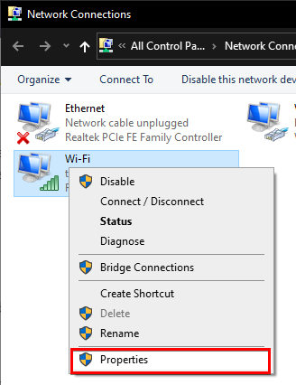 Accessing Network Adapter Properties.