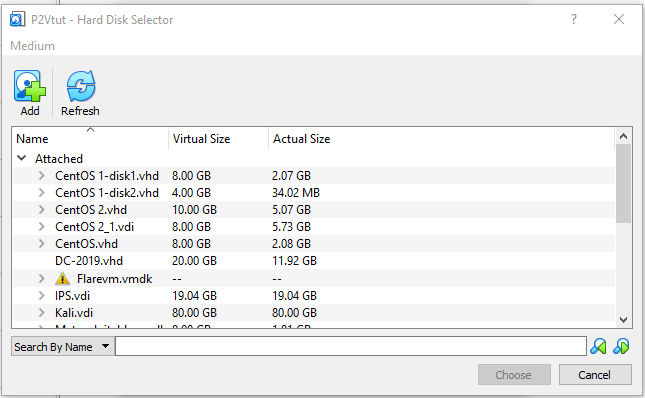 VM Creation Window: Hard disk Selection