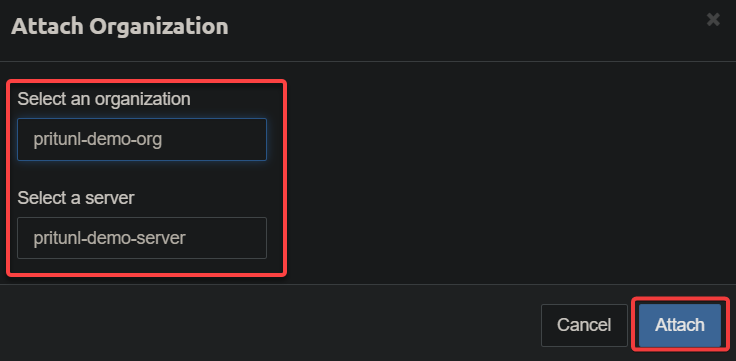Attaching server to the organization