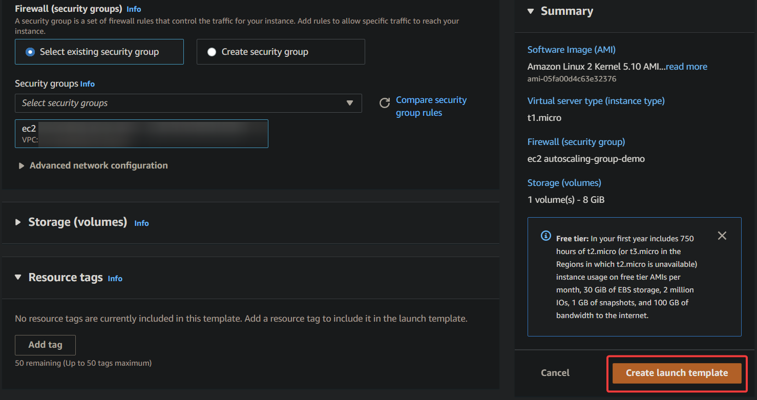 Creating the new launch template