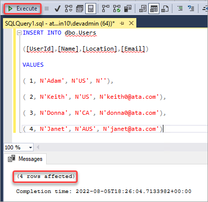 Insert data into the table