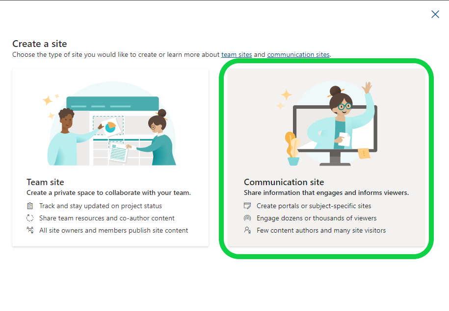 Initiating creating a Communication Site