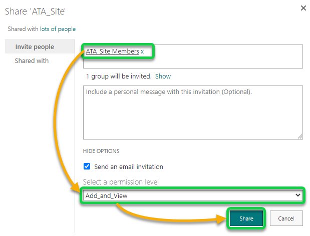 Granting users access to the site with the custom permission level