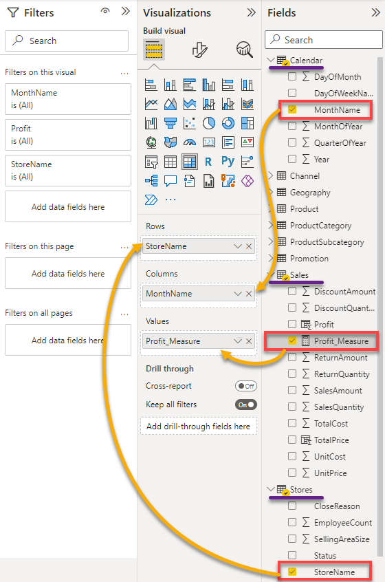 Populating the Matrix visualization pane with data