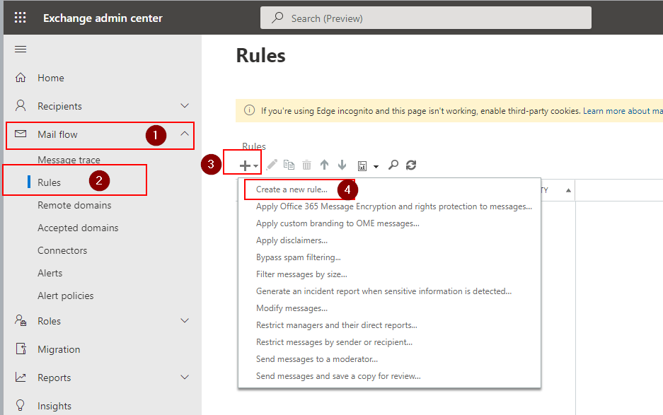 Create a Mail Flow Rule