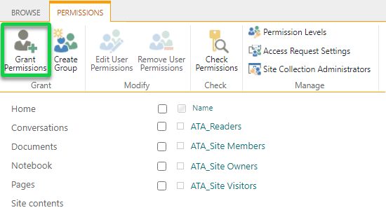 Initiating granting permissions to users