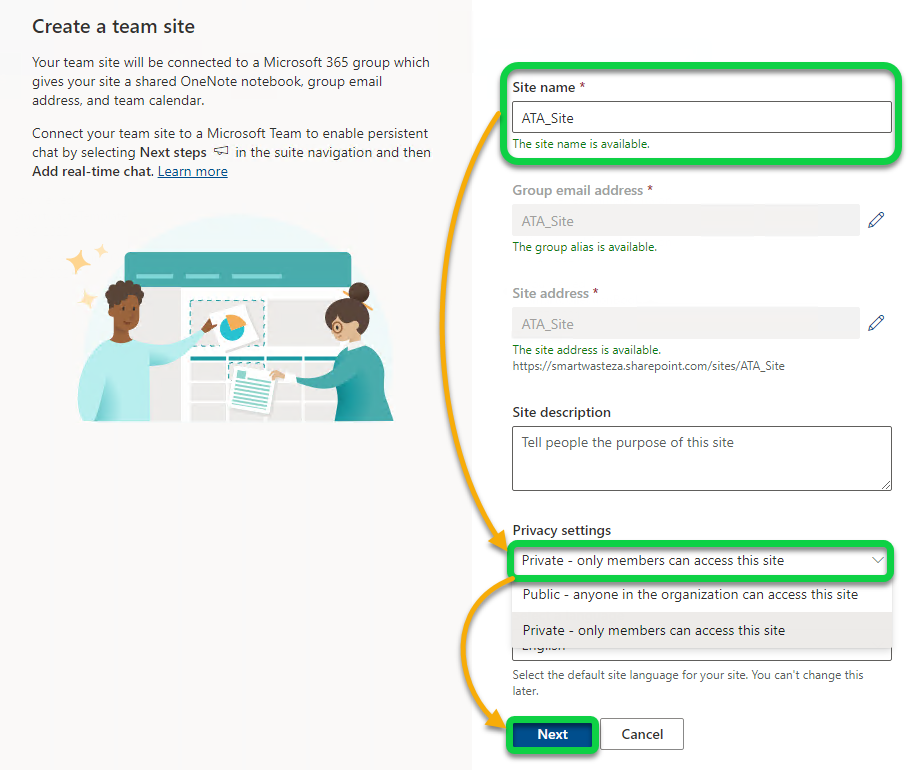 Creating a private SharePoint site