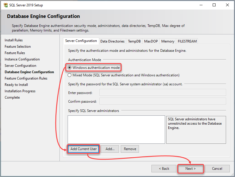 Database Engine Configuration