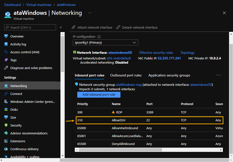 Confirming the creation of the new inbound port rule
