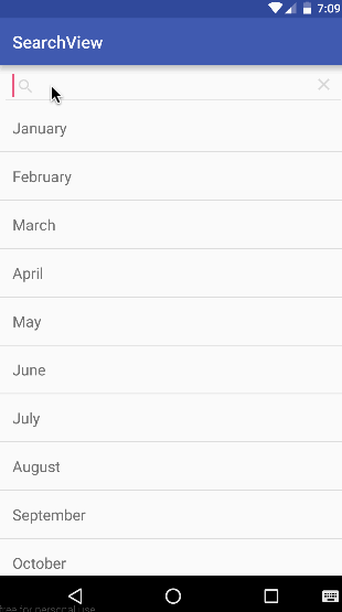 android search view output, android searchview